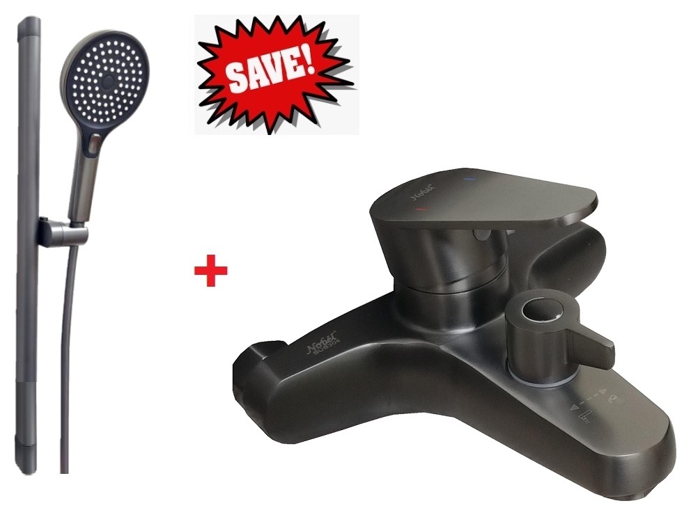 NOBEL Shower Set Bundle With Bath Mixer - Gun Metal Colour